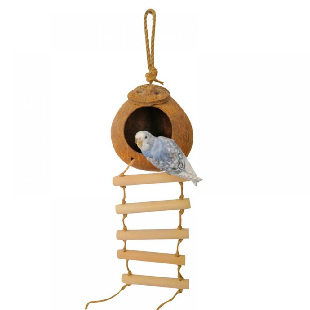 3-Hole Coco Bird Hut Feeder Birdhouse Mini Condo Nesting Home Decor 