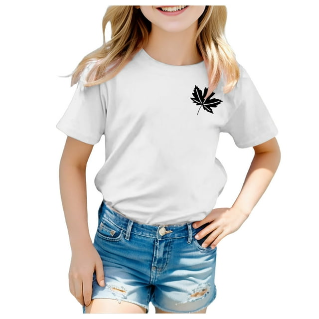 GDREDA Canada T-Shirts Imprimé Drapeau Filles Manches Courtes T-Shirt Col Rond Été Coupe Décontractée T-Shirts Basiques
