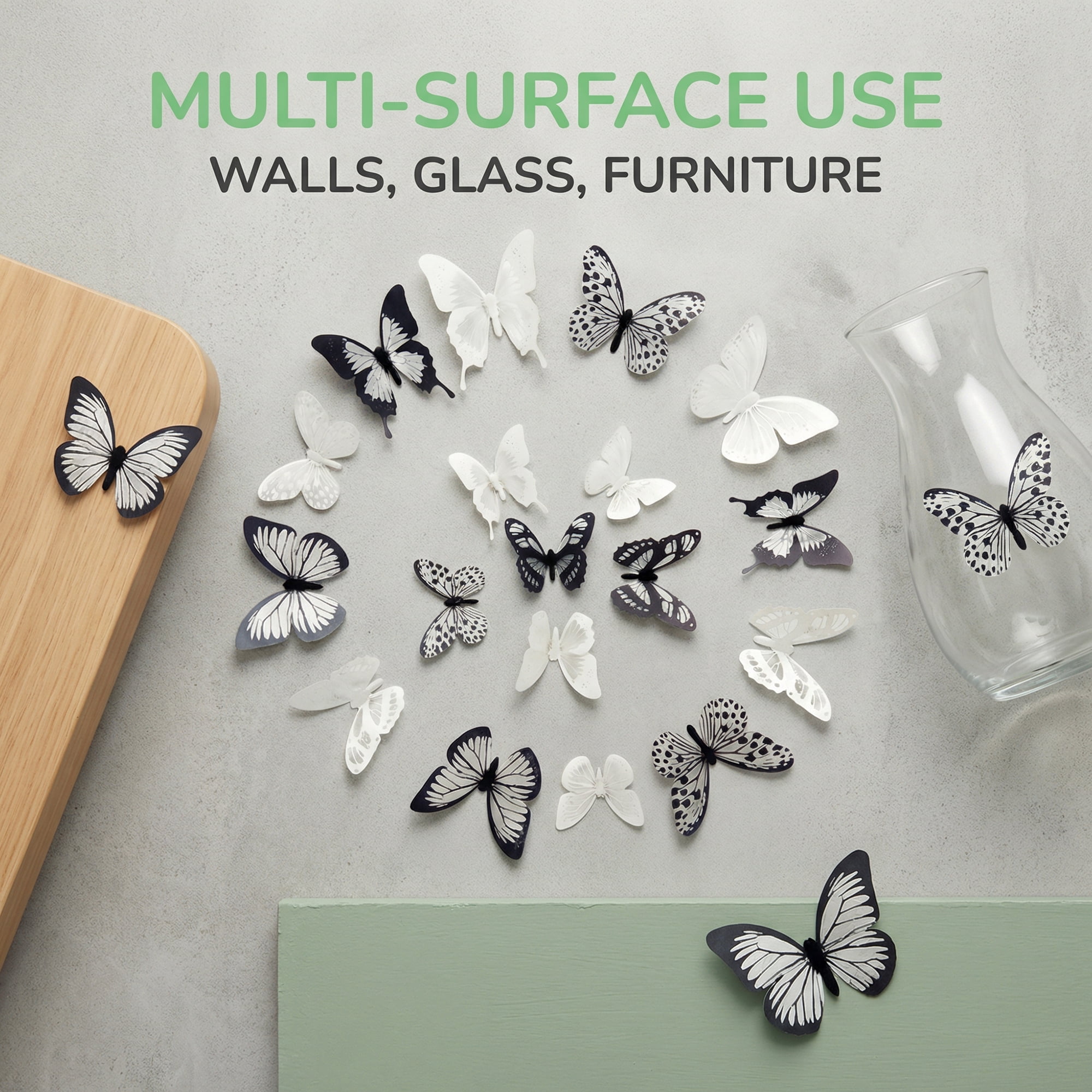 Unique Bargains 90 PCS Butterfly Wall Decals for Home Decoration White Balck 3.1" x 2.6"