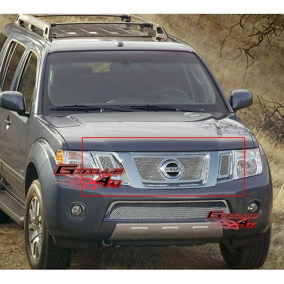 APS Compatible with Nissan Pathfinder 2008-2012 with Logo Show Main Upper Stainless Steel Chrome Mesh Front Grill Grille Insert N76509T