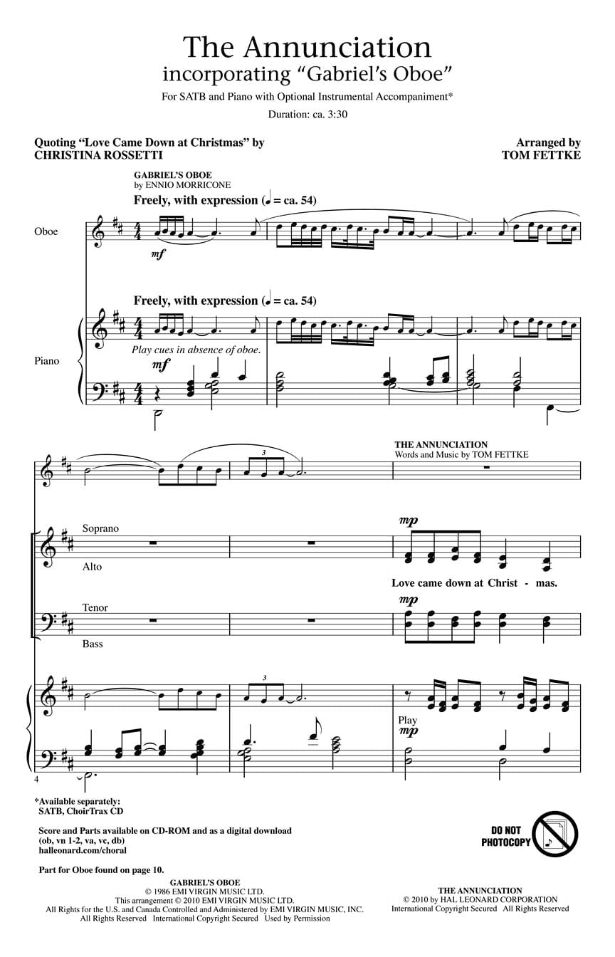 PraiseSong The Annunciation (incorporating Gabriel's Oboe) OBOE AND STRINGS PARTS Arranged by Tom Fettke