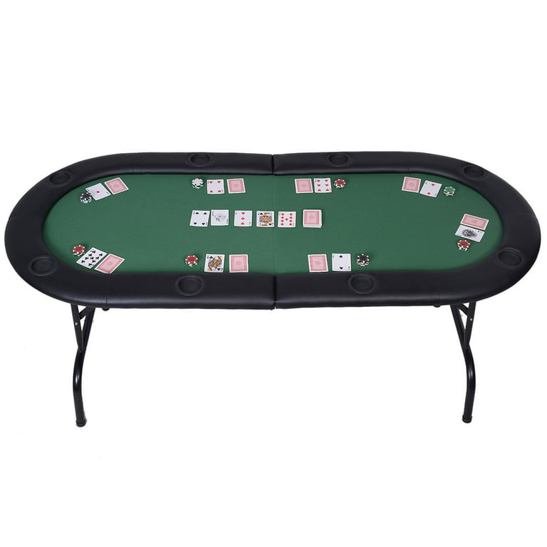 Table Pliante Rangement Facile Table De Poker COSTWAY 182cm Pliable - Pour 8 Joueurs, Feutre Casino, Porte-gobelets Rail Rembourré Confort