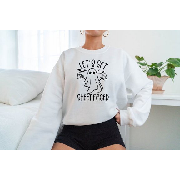 Let's Get Sheet Faced Sweatshirt, Halloween Ghost Holding Beer Hoodie, Funny Party Gift
