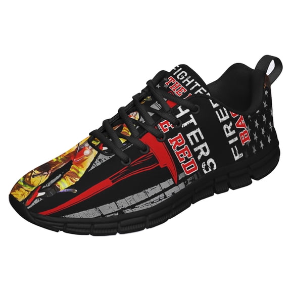 Back The Red Firefighter Running Shoes Sneakers Mesh Black Size 3.5