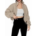 thumbnail image 2 of Chaquetas de Forro para Mujer, Sudaderas Extragrandes con Cremallera, Ropa de Invierno, Conjuntos de Larga y Corte Corto para Otoño. Caqui XXL, 2 of 10