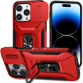thumbnail image 1 of Heavy Duty Armor Case for iPhone 14 Pro with Slide Camera Cover & Magnetic Ring Stand Red, 1 of 5