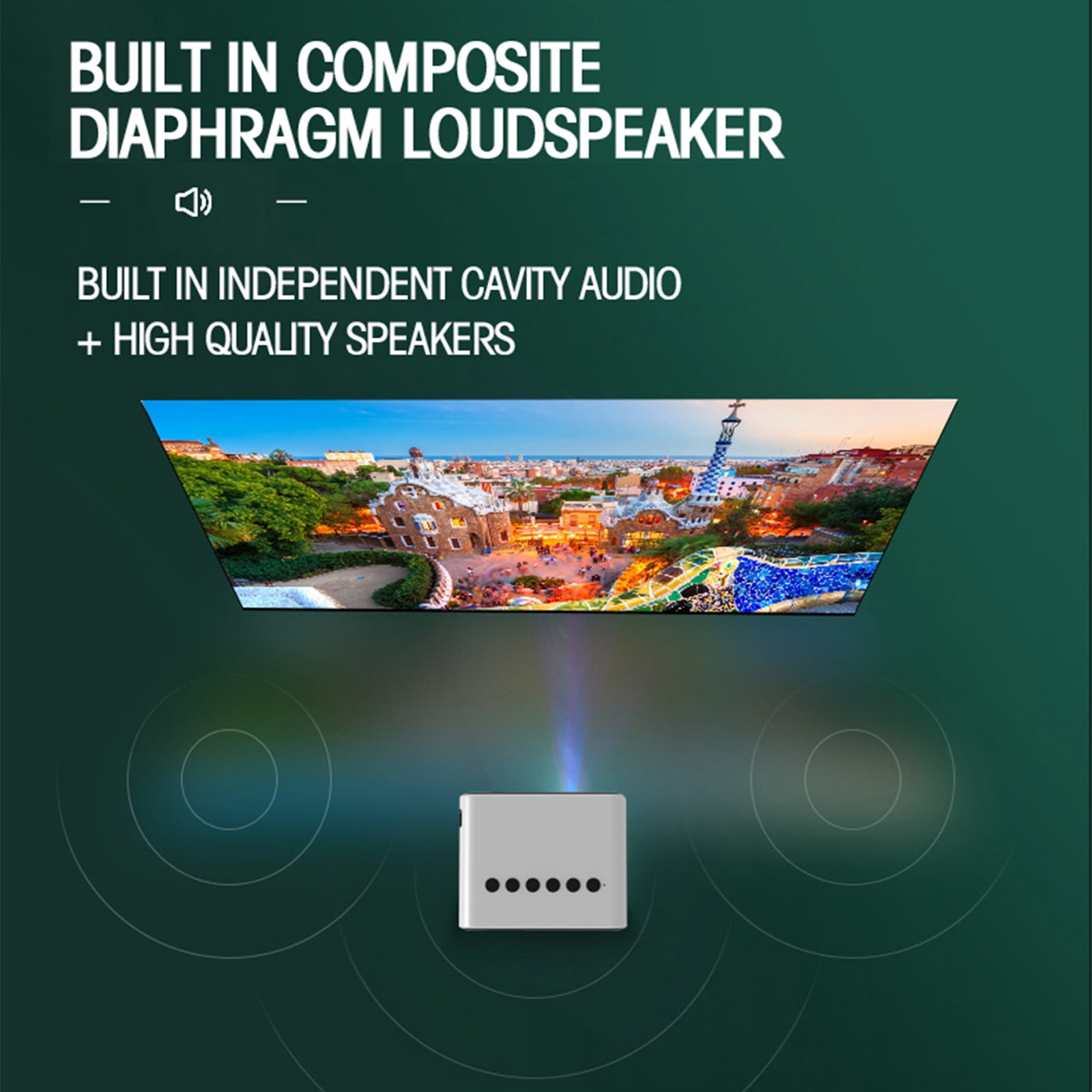 Hohaski Projector, Native 1080P Bluetooth Projector, Portable Outdoor Movie Projector, Full HD Mini Projector with Speaker for Home Bedroom, Compatible with Smartphone