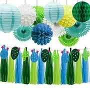 ADLKGG Tropical Cactus Banner Party Decorations, Fiesta Party Supplies Honeycomb Flowers Balls Hanging Paper Fans Paper Lanterns Tissue Tassels for Birthday Baby Shower Hawaiian Bachelorette