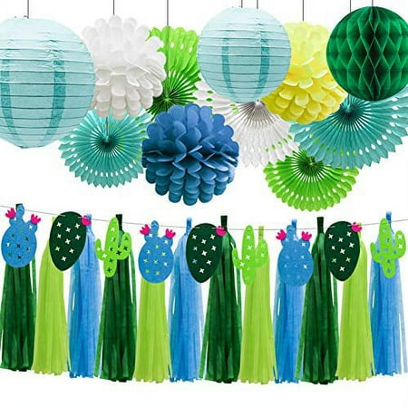 ADLKGG Tropical Cactus Banner Party Decorations, Fiesta Party Supplies Honeycomb Flowers Balls Hanging Paper Fans Paper Lanterns Tissue Tassels for Birthday Baby Shower Hawaiian Bachelorette
