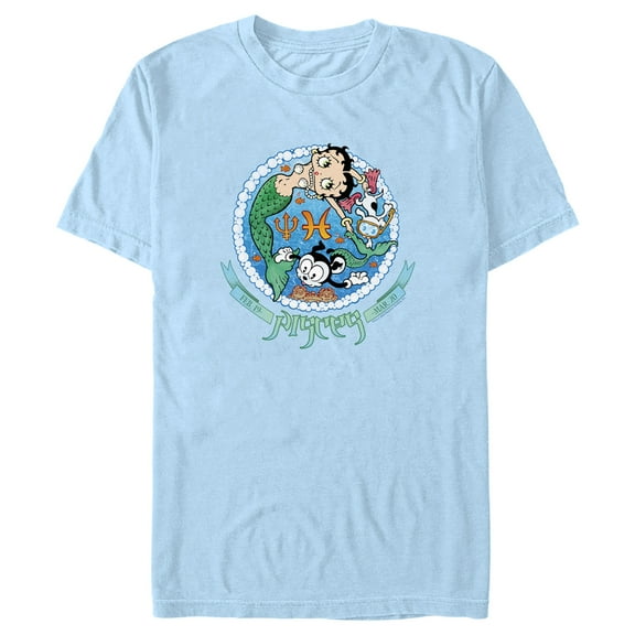 Men's Betty Boop Pisces Zodiac  Graphic Tee Light Blue 2X Large
