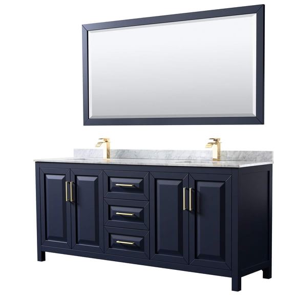 Wyndham Collection Daria 80" Square-Sinks Wood Double Bathroom Vanity in Blue