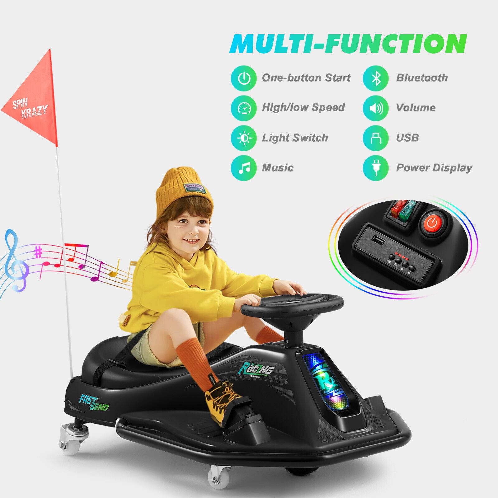 Joyldias 24 V Go Kart Powered Ride-On Toy with Flashing Lights and Bluetooth Enabled