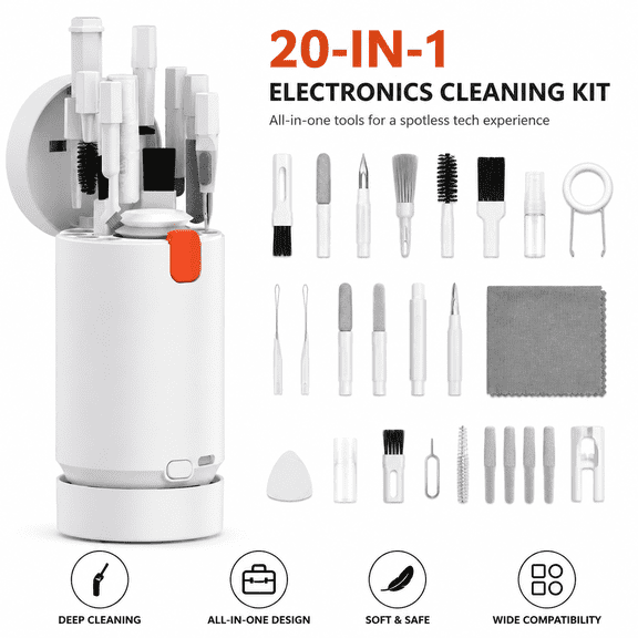 20-in-1 Electronics Cleaning Kit, Multifunction Keyboard Keycap Puller & Earbud Cleaning Tool Set for Laptop, Phone & Screen Dusting