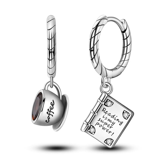 MULA Original 925 Sterling Silver Hoop Earrings Coffee Cup and Book AAA CZ for Women Jewelry Gift