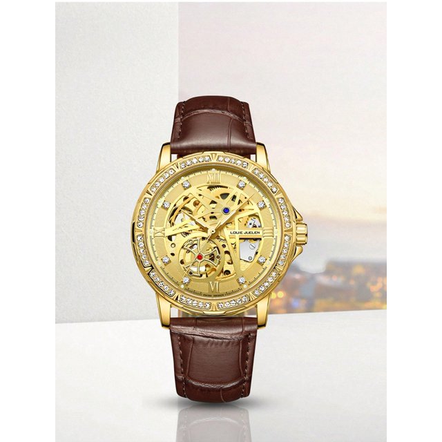 Hot-selling Juelen Pilot Series Skeletonized Automatic Mechanical Watch For Men, Water Resistant Steel Strap Wristwatch