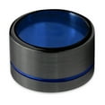 thumbnail image 2 of Tungsten Wedding Band Ring 10mm for Men Women Black Blue Off Set Line Pipe Cut Brushed Lifetime Guarantee, 2 of 4