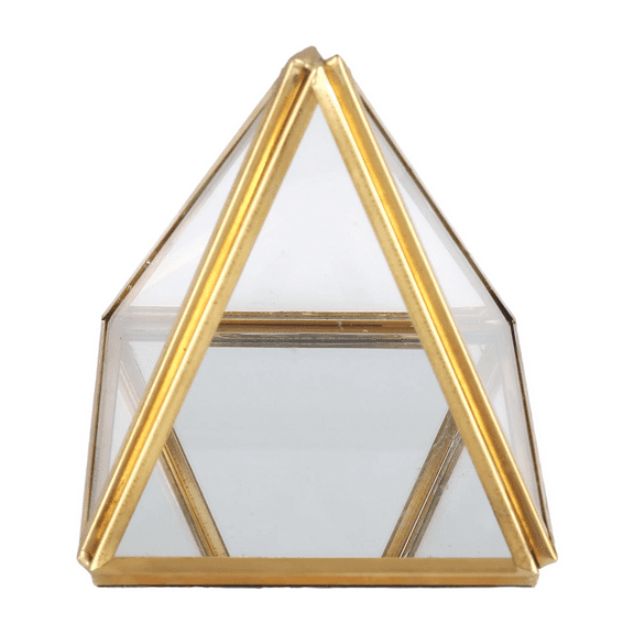 Glass Jewelry Box Golden Geometric Decorative Pyramid Ring Holders for Wedding Birthday Gift S