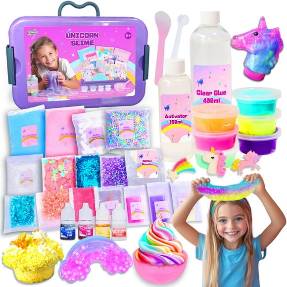Slime Kit Carolart Unicorn Fluffy con 6 recipientes herméticos