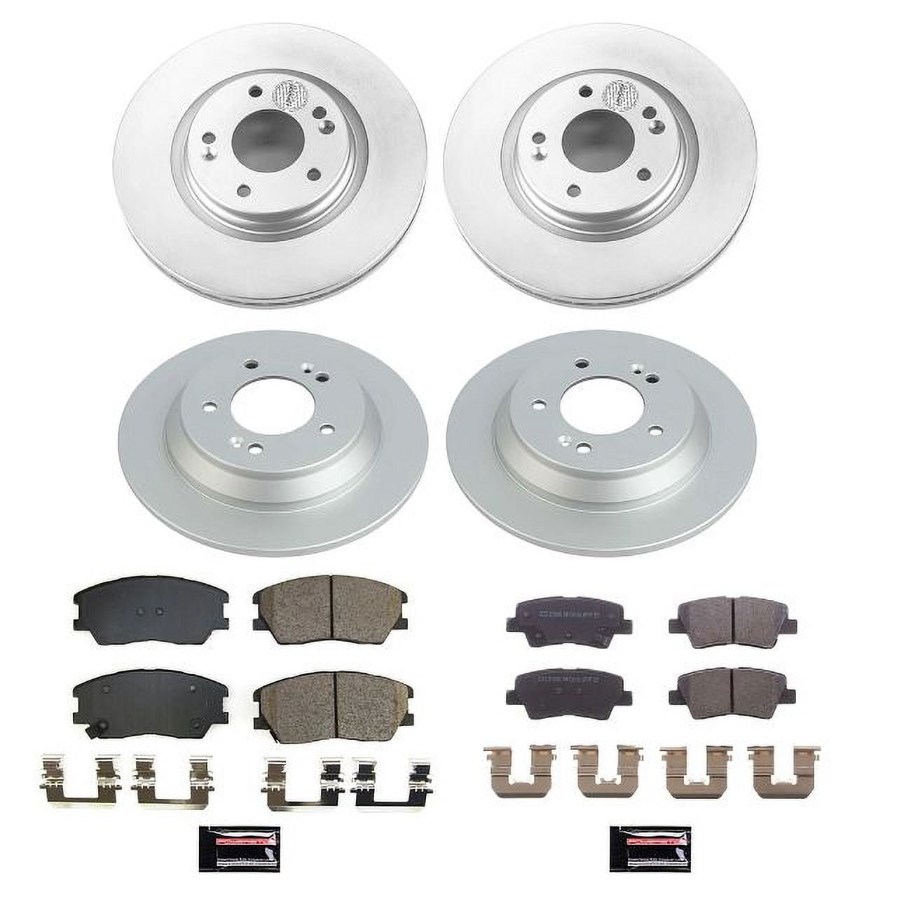 PowerStop Front and Rear Geomet Coated Brake Rotor and Pad Kit Fits: KIA Select Models CRK8695