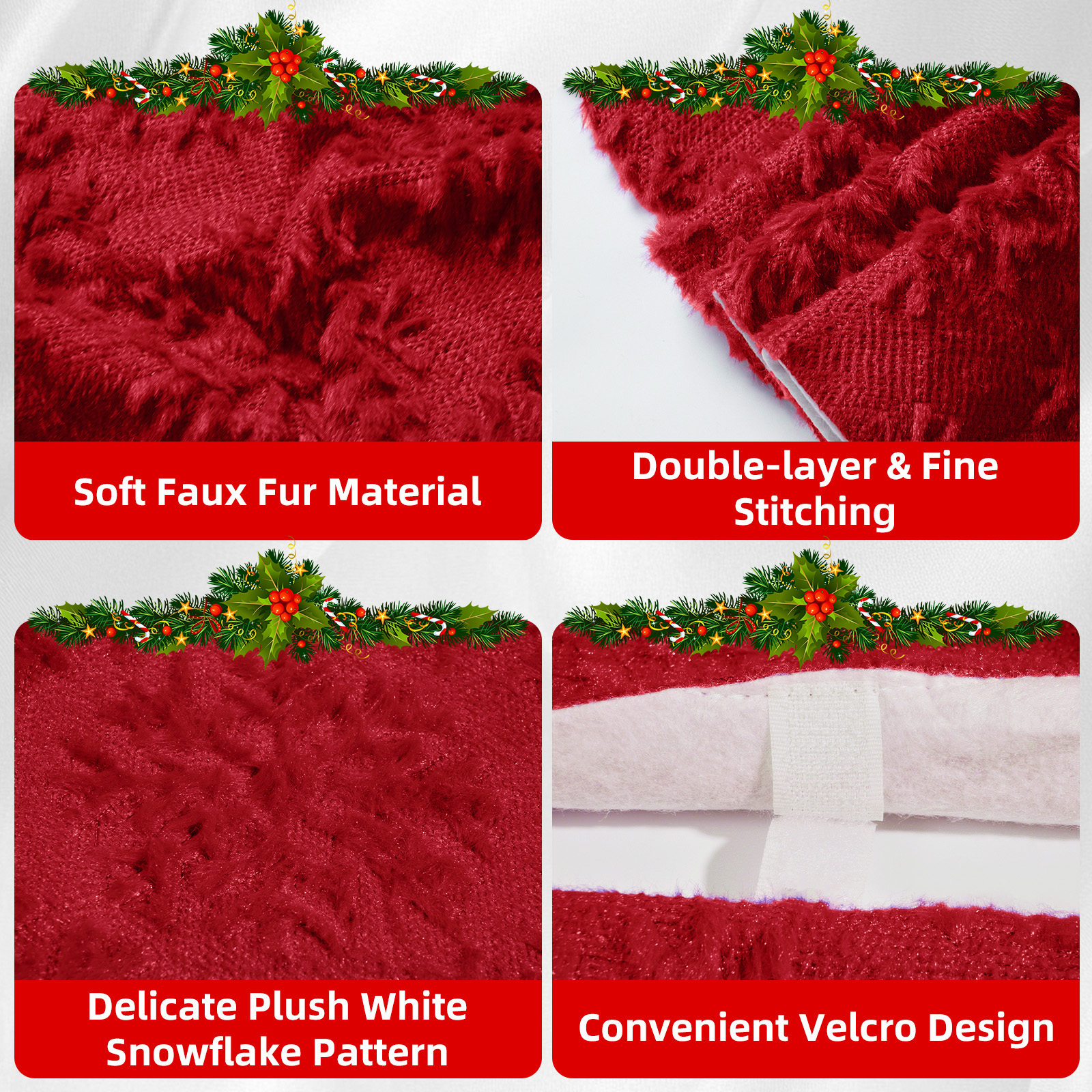 Sanmadrola Red Plush Christmas Tree Skirt, 30 Inch photo 4