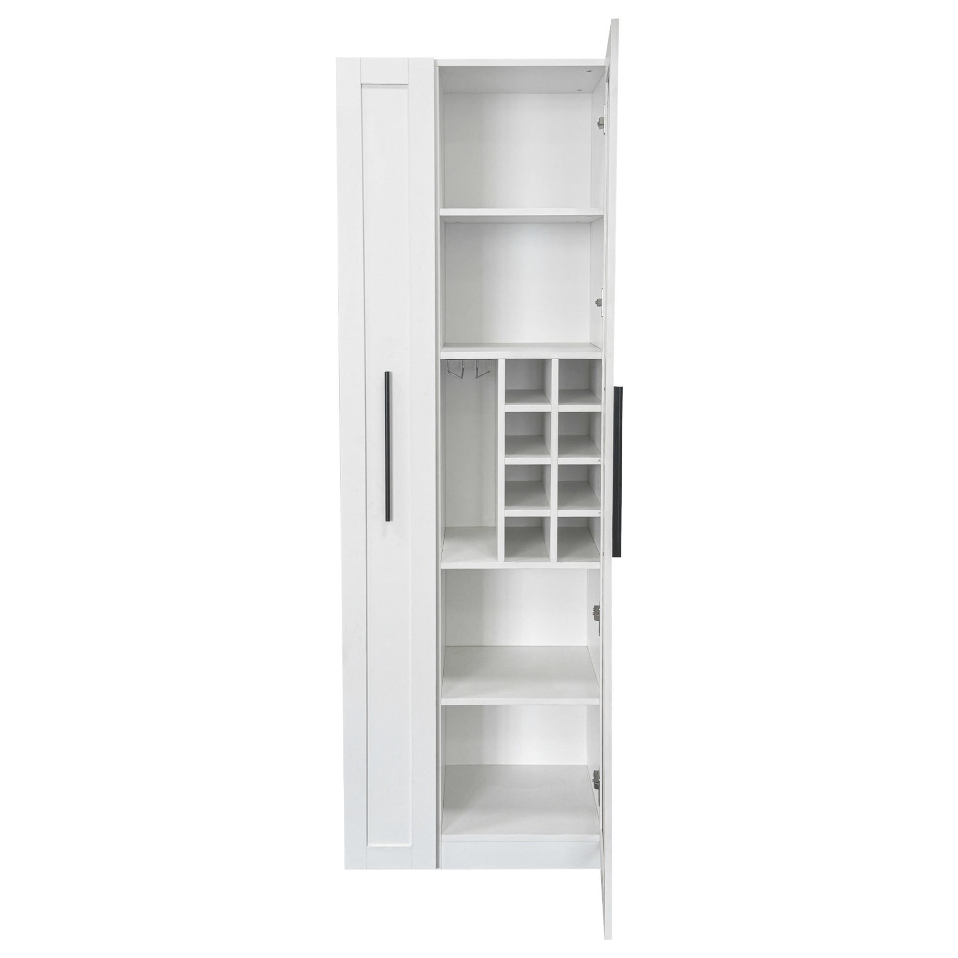 Kitchen Pantry Cabinet with Pull Out Shelves, Farmhouse Storage Cabinet with Glass Doors, Multi Tier Organizer for Kitchen Dining Room, White