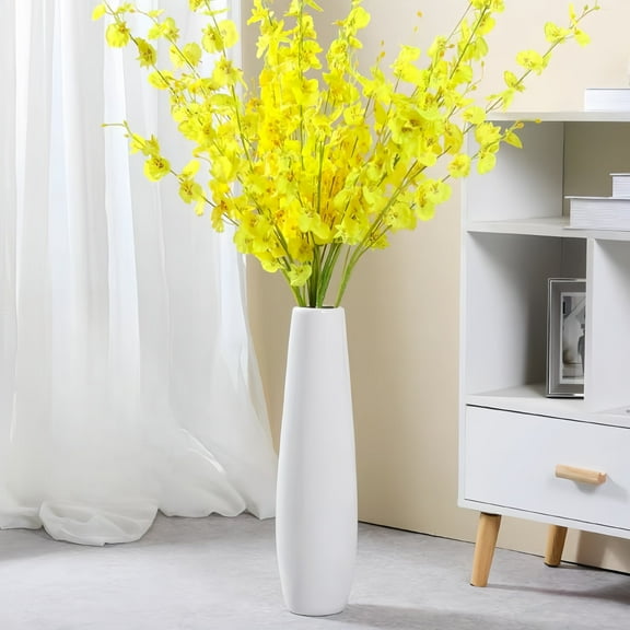 17.7" White Ceramic Tall Vase, Slender Floor Vase for Pampas Grass and Branches