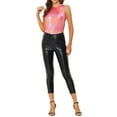 thumbnail image 3 of MODA NOVA Juniors Metallic Crew Neck Sleeveless Cam Tank Top Hot Pink XL, 3 of 6