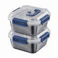 thumbnail image 4 of Yakimoto 2-Pack Extra-Large Stainless Steel Food Storage Containers with Blue Airtight Lids and Carry Handle, Deep Meal Prep Bento Box for Kitchen Pantry, Silver, 4 of 13