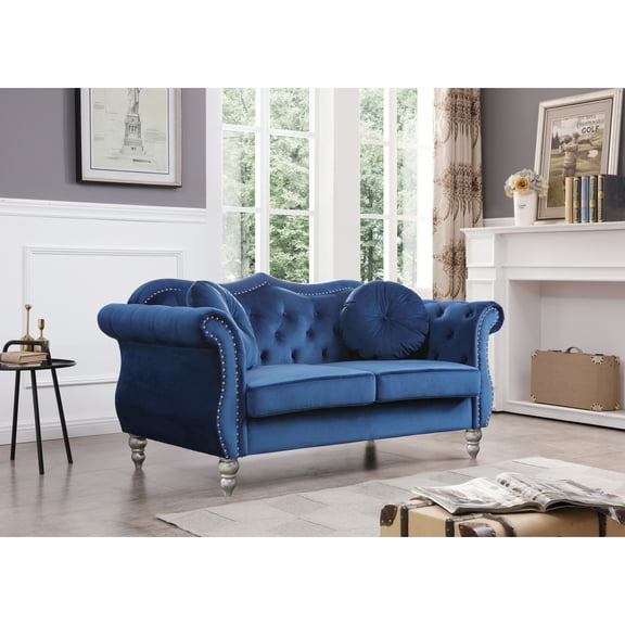 Glory Furniture Hollywood Velvet Loveseat in Navy Blue