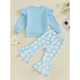 thumbnail image 4 of Suealasg Kids Girl Autumn Outfits 2Pcs Toddler Baby Girl Clothes Set Flying Sleeve Solid Color Pullover Floral Flared Pants Sets 1T 2T 3T 4T 5T Little Girls Fall Clothing, 4 of 7