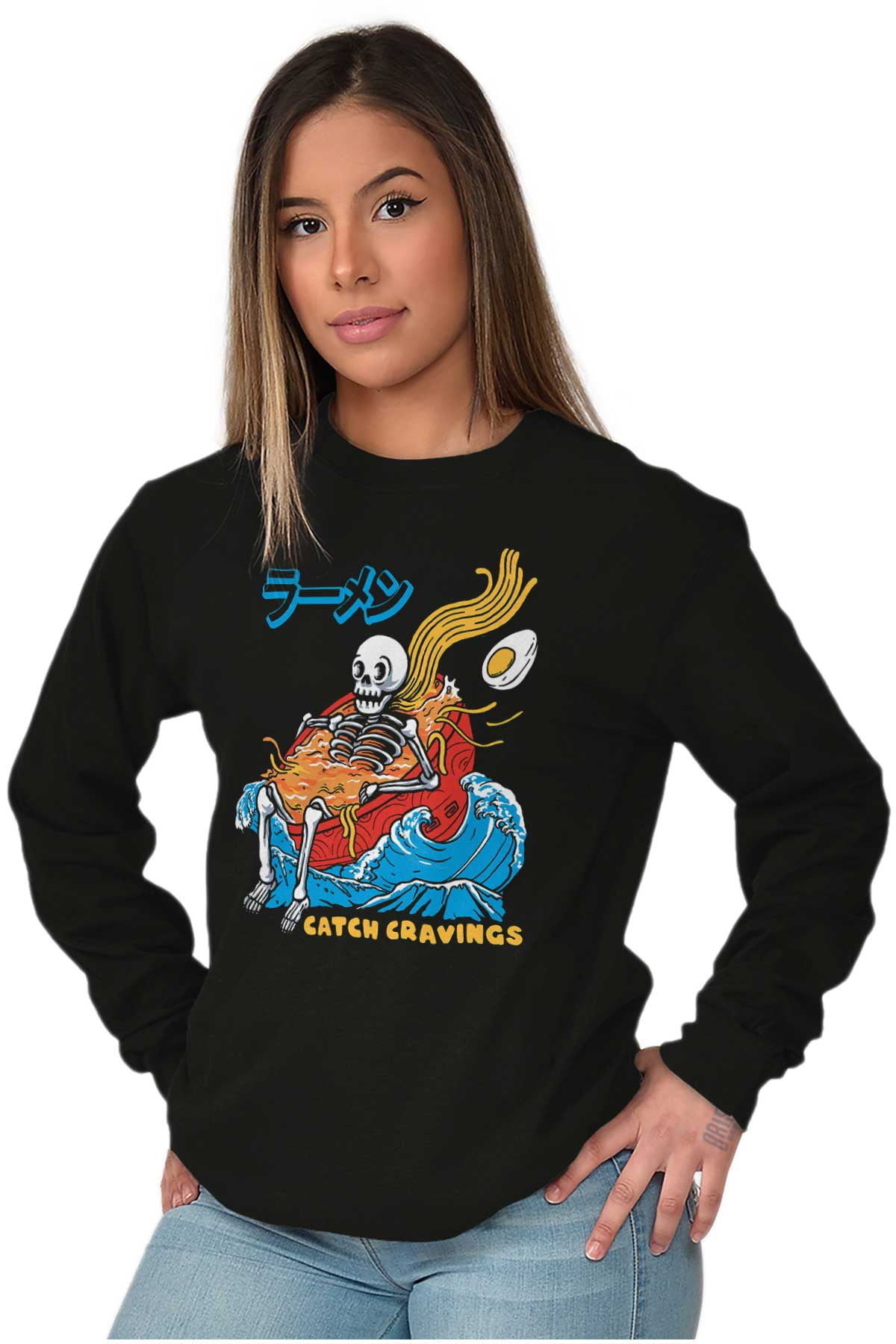 Skeleton Ramen Surf Catch Cravings Long Sleeve TShirt Men Women Brisco Brands S