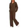 thumbnail image 5 of vdgthytj Sweatsuits Women 2 Piece Outfit Long Sleeve V-Neck Tops Drawstring Wide Leg Pants Fall Winter Athleisure Tracksuits(X-Large,Brown), 5 of 8