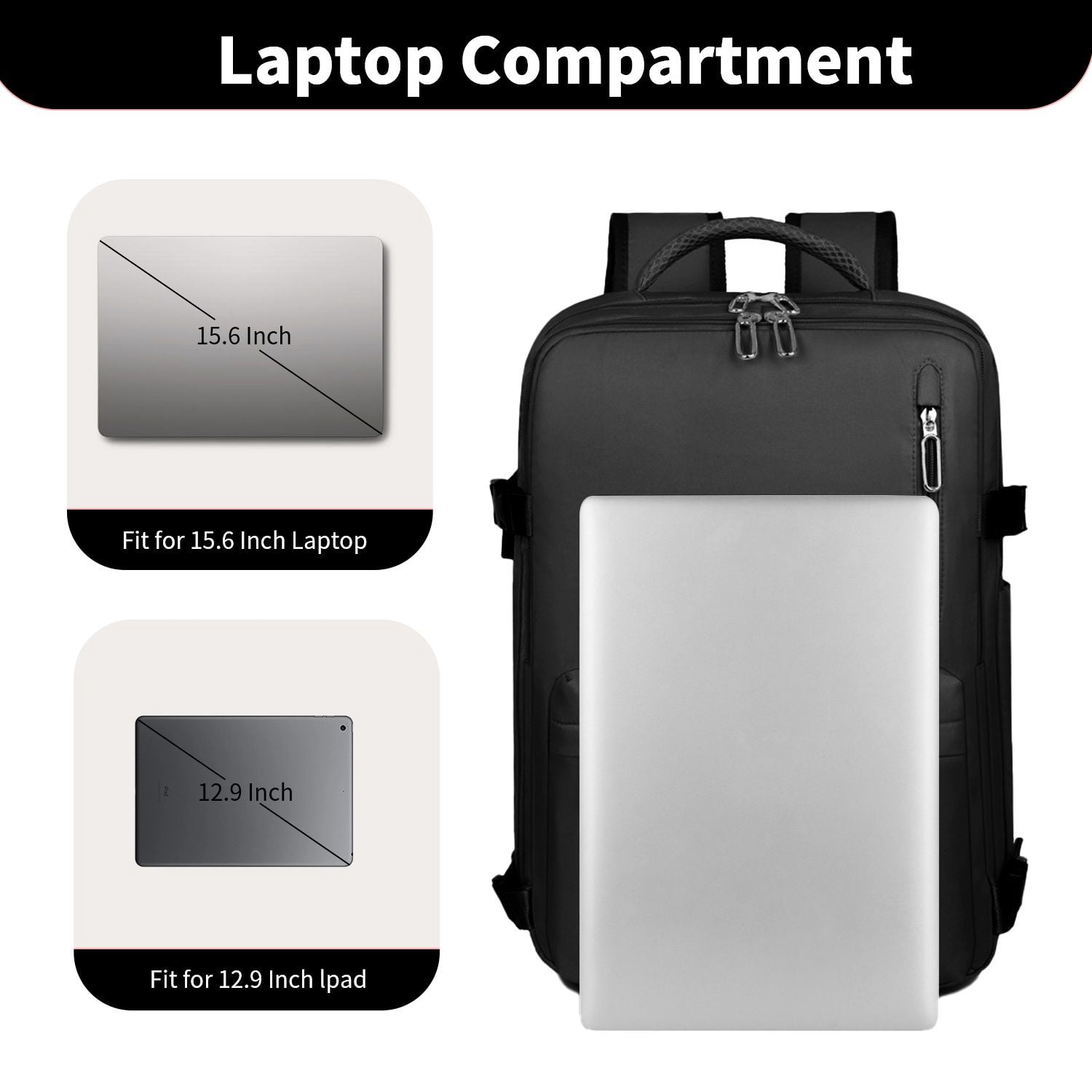 Travel Backpack for Women, 15.6 Inch Laptop Backpack with USB Charging Hole, College Bookbag, Large Capacity Black Computer Backpacks for Work