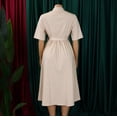 thumbnail image 5 of AURA Plus Size Suit Collar Swing Midi Dress Short Sleeve High Waist Belted Solid Color Summer, 5 of 10