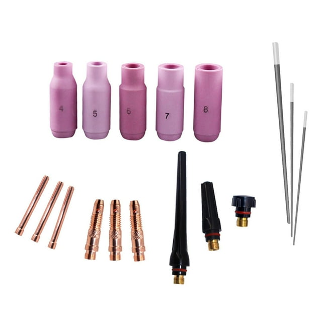 17 Uds antorcha de soldadura TIG lentes de gas consumibles accesorios de copa de pinzas cuerpo antorcha de soldadura TIG Kit de vasos de Sunnimix Lente de gas de la antorcha de soldadura