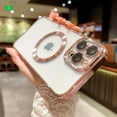 thumbnail image 4 of Compatible with iPhone 13 Pro Max Magnetic Case, Luxury Plating Clear Phone Case, Compatible with MagSafe for Women Girls with Camera Protector Soft TPU Shockproof Back Cover - Pink, 4 of 9