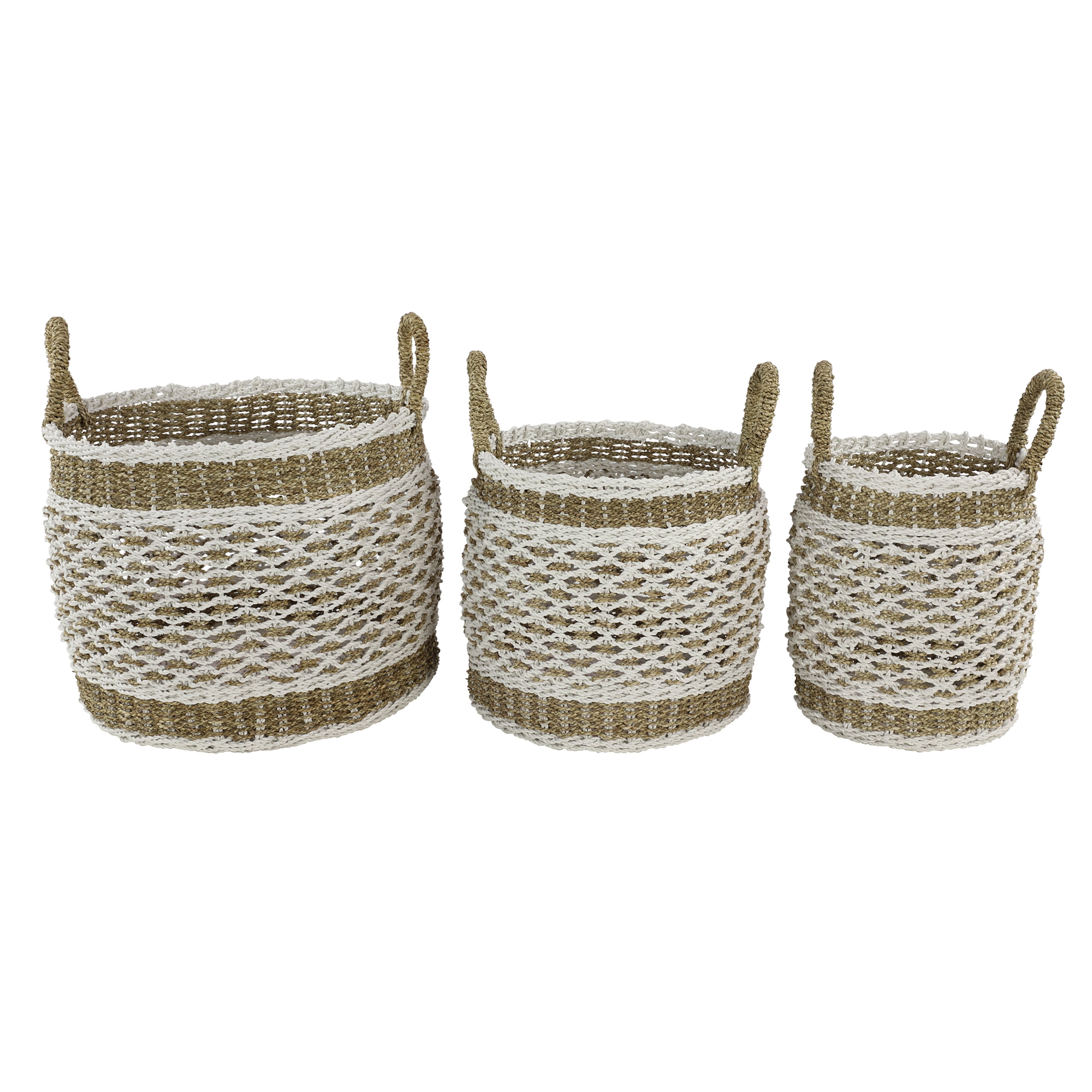 DecMode 18", 17", 16" Brown Plastic Boho Storage Basket, 3 - Pieces