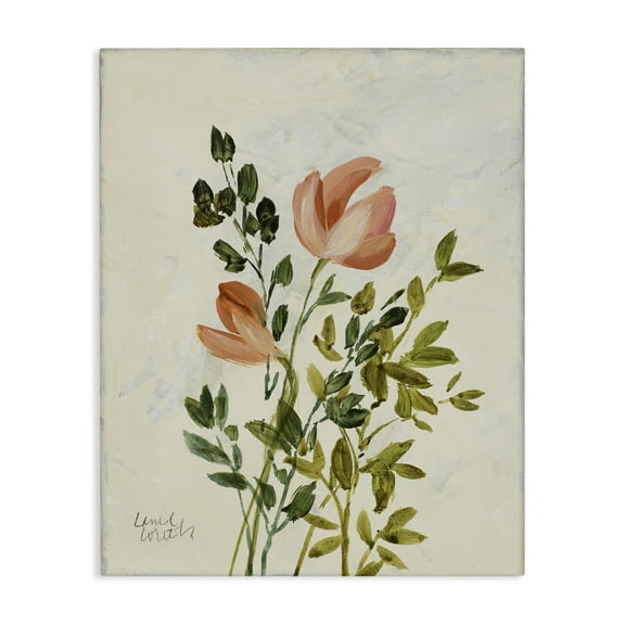 Stupell Industries Vintage Leaves Pink Blossom Floral & Botanical Painting Wrapped Canvas Art Print Wall Art, 16 x 20