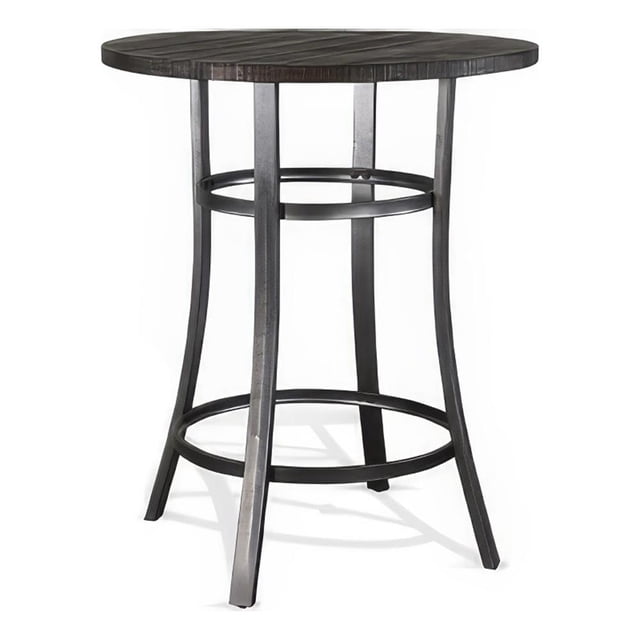 Flint Hauteur de Bar Table Ronde 42 Pouces - Brun Foncé Bois Acajou n Métal