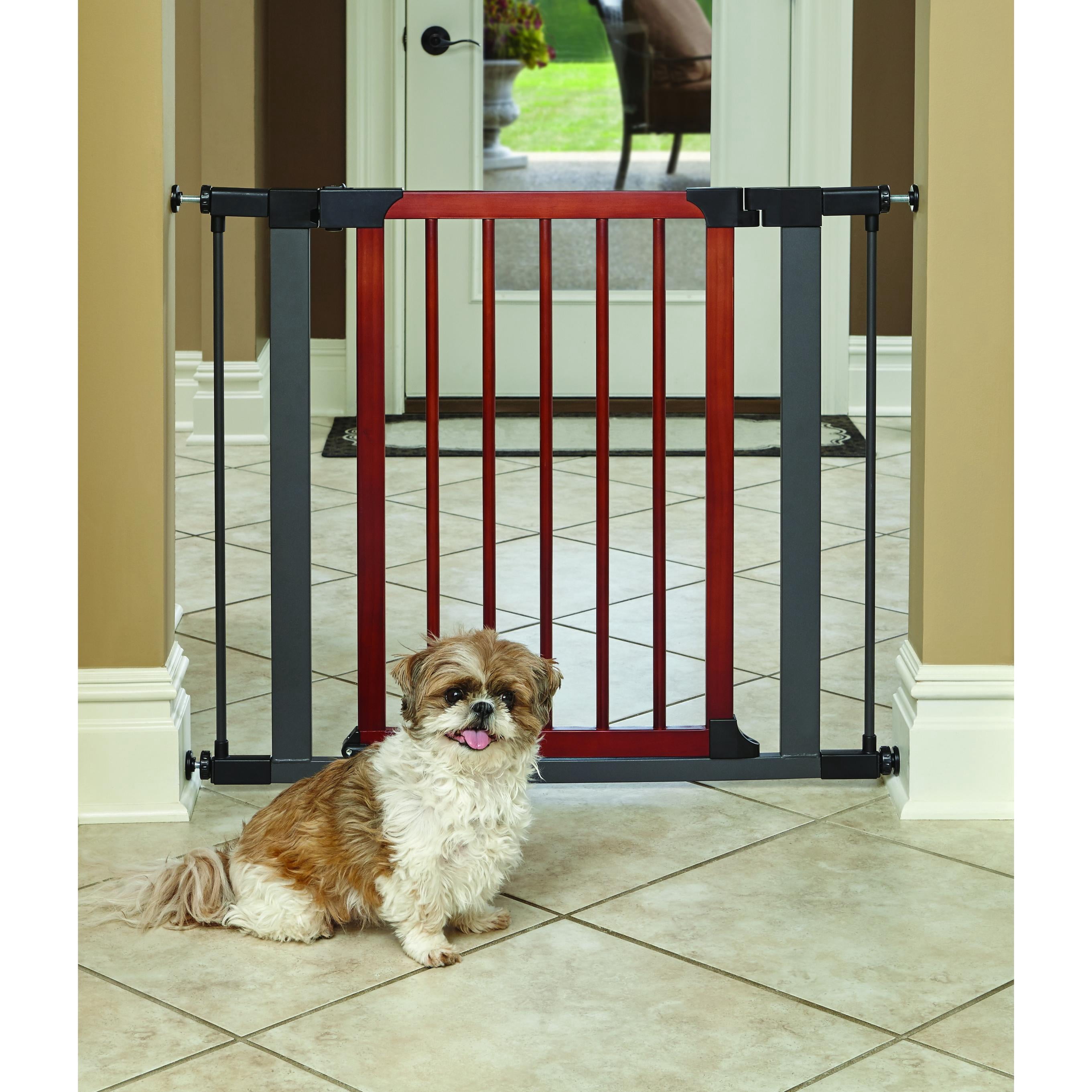 MidWest Homes for Pets 29-Inch Tall Pet Gate with Textured Graphite Frame and Decorative Wood Door, Expands to 38 Inches Wide, Includes 3-inch Extensions