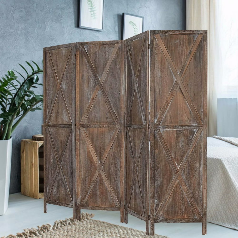 Kinbor 4 Panels Folding Wooden Room Divider Freestanding Privacy Screen