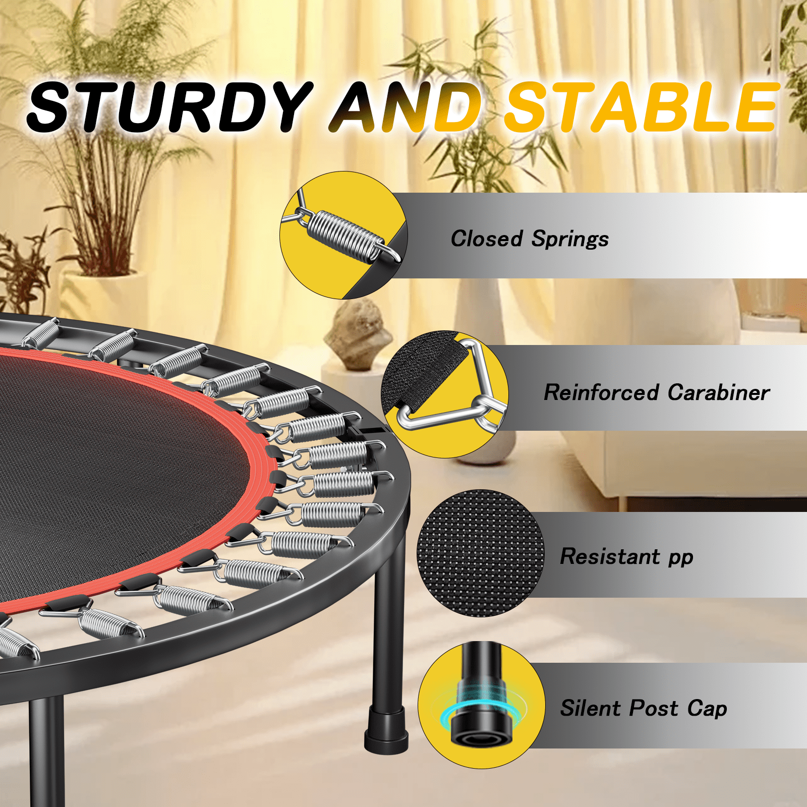 40 Inch Spring Mini Fitness Trampoline for Adults,3-Level Adjustable Adjustable Foam Handle Foldable Rebounder,Indoor Outdoor Home Gym Workout Equipment,Max Load 450LBS Exercise Equipment