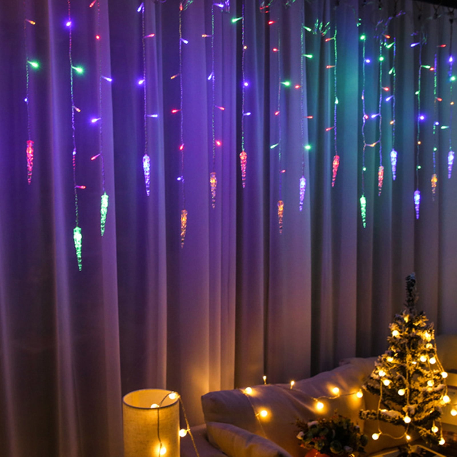 Yrmaups Christmas Icicle Lights, LED Ice Bar Curtain Lights With 8 Modes Controller, 96/216 LED Waterproof Fairy String Lights For Indoor Outdoor Holiday Decor