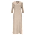thumbnail image 4 of DHFJKG Dresses For Women 3/4 Sleeve Loose Fit Solid Color Layering Tunic Maxi Dresses V Neck Trendy Dresses, 4 of 4