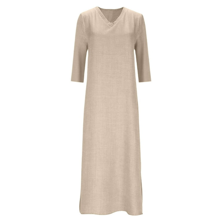 Adeawade Summer Dresses For Women 3/4 Sleevee Round Neck Midi Dress Loose Solid Color Layering Flowy Tunic Dresses Versatile Wear Beige Xl - Walmart.com Adeawade Summer Dresses For Women 3/4 Sleevee Round Neck Midi Dress Loose Solid Color Layering Flowy Tunic Dresses Versatile Wear Beige Xl - Walmart.com