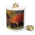 thumbnail image 3 of Fall Piggy Bank, Rustic Cabin Rusty Tractor Country Cottage House Seasonal Colors US Flag Loyalty, Ceramic Coin Bank Money Box for Cash Saving, 3.6" X 3.2", Multicolor, by Ambesonne, 3 of 4