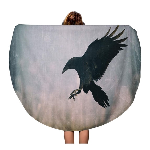 KDAGR 60 inch Round Beach Towel Blanket Black Raven Corvus Corax Flying in Moonlight Scary Creepy Travel Circle Circular Towels Mat Tapestry Beach Throw