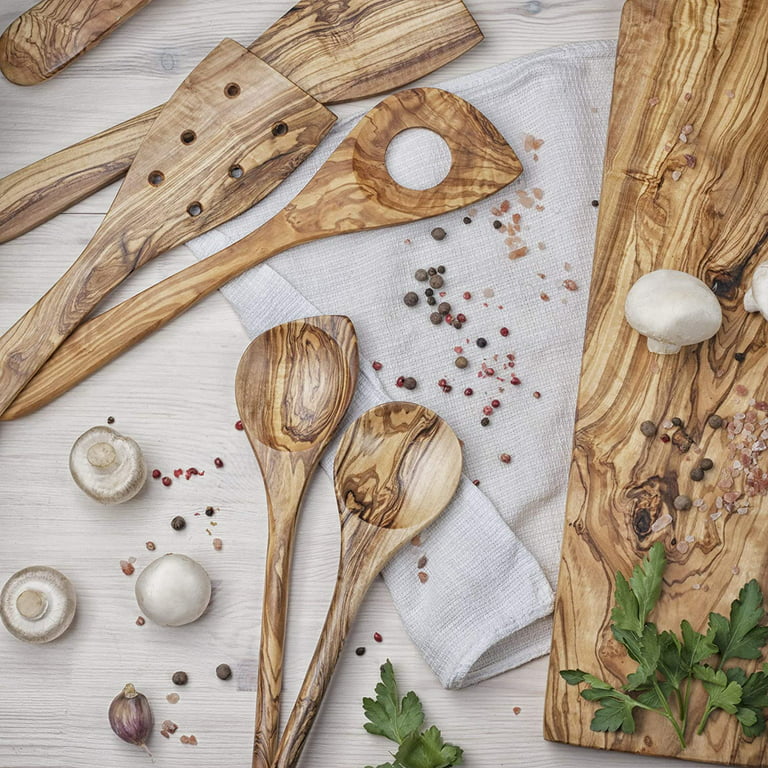 Olive Wood Utensils Wooden Cooking 100% Natural Hand Carved 5 Pcs