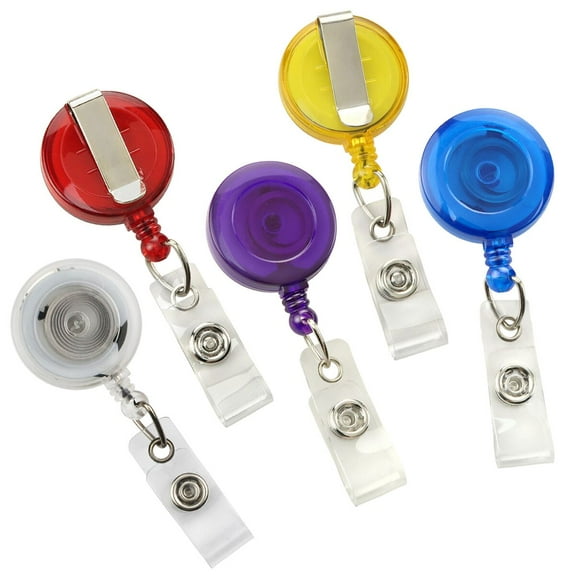 5 Pack - Translucent Retractable Badge Reel with Belt Clip - Cute Clear Slide On Badge Extender/Holder with Vinyl I'd Strap for Nurse Name Tags, Work Key Cards, DIY Craft by Specialist ID (Assorted)