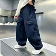 thumbnail image 2 of Rvasteizo Boys School Cargo Pants Fall Winter Elastic Waist Cotton Solid Casual Loose Cutting with Pocket 14 Years, 2 of 5